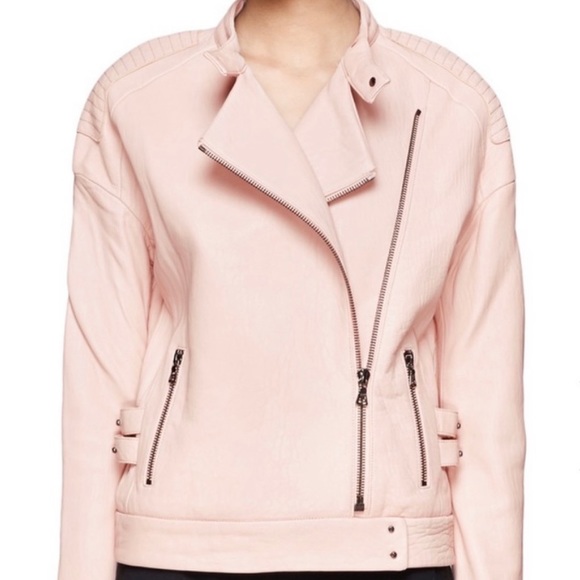 J Brand Lamb Leather Biker Jacket Blush Pink Tea Rose Size XS - Picture 10 of 10